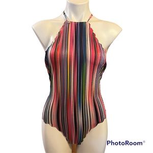 PILYQ Rainbow striped high neck bathing suit girls 16